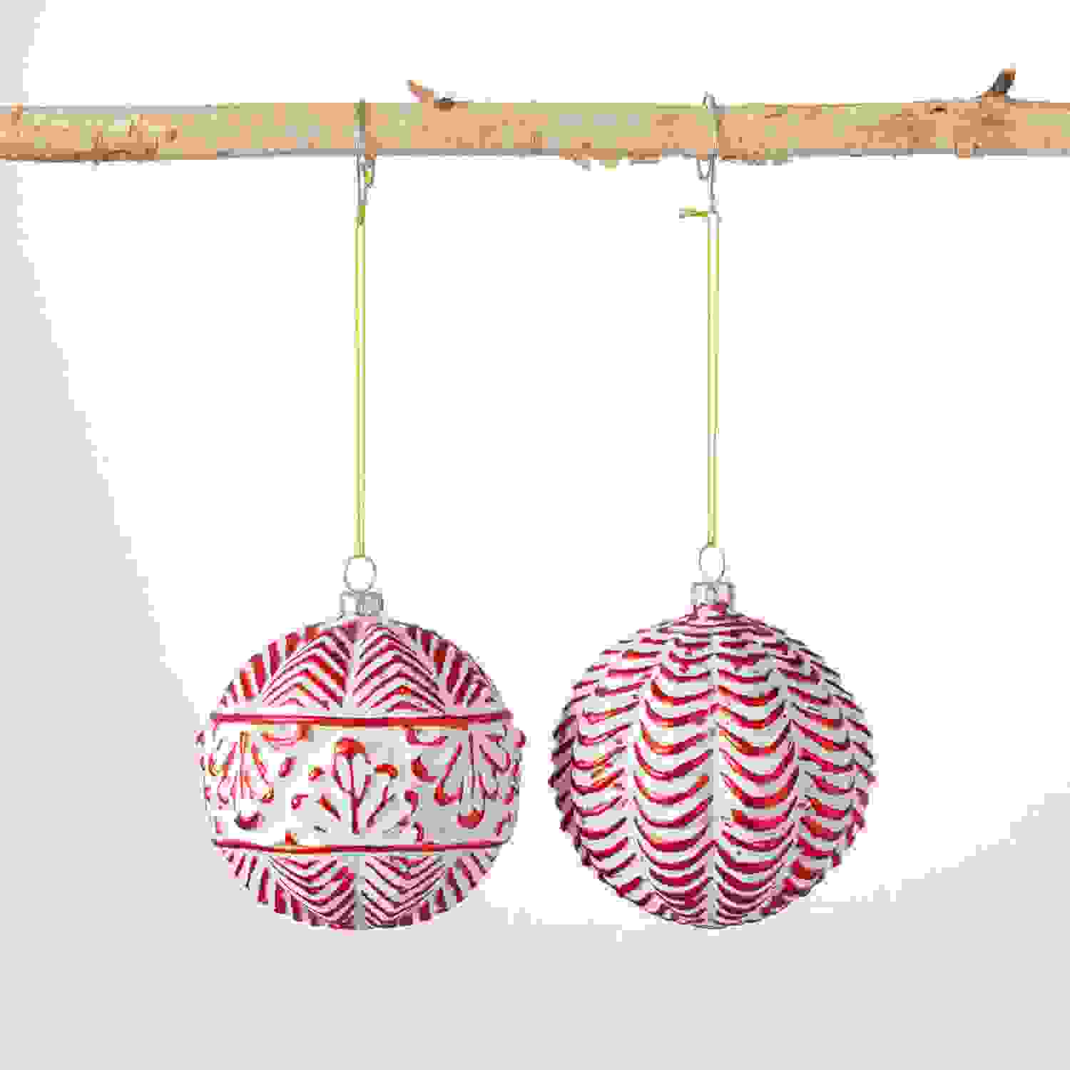 RED EMBOSSED BALL ORNAMENT SET