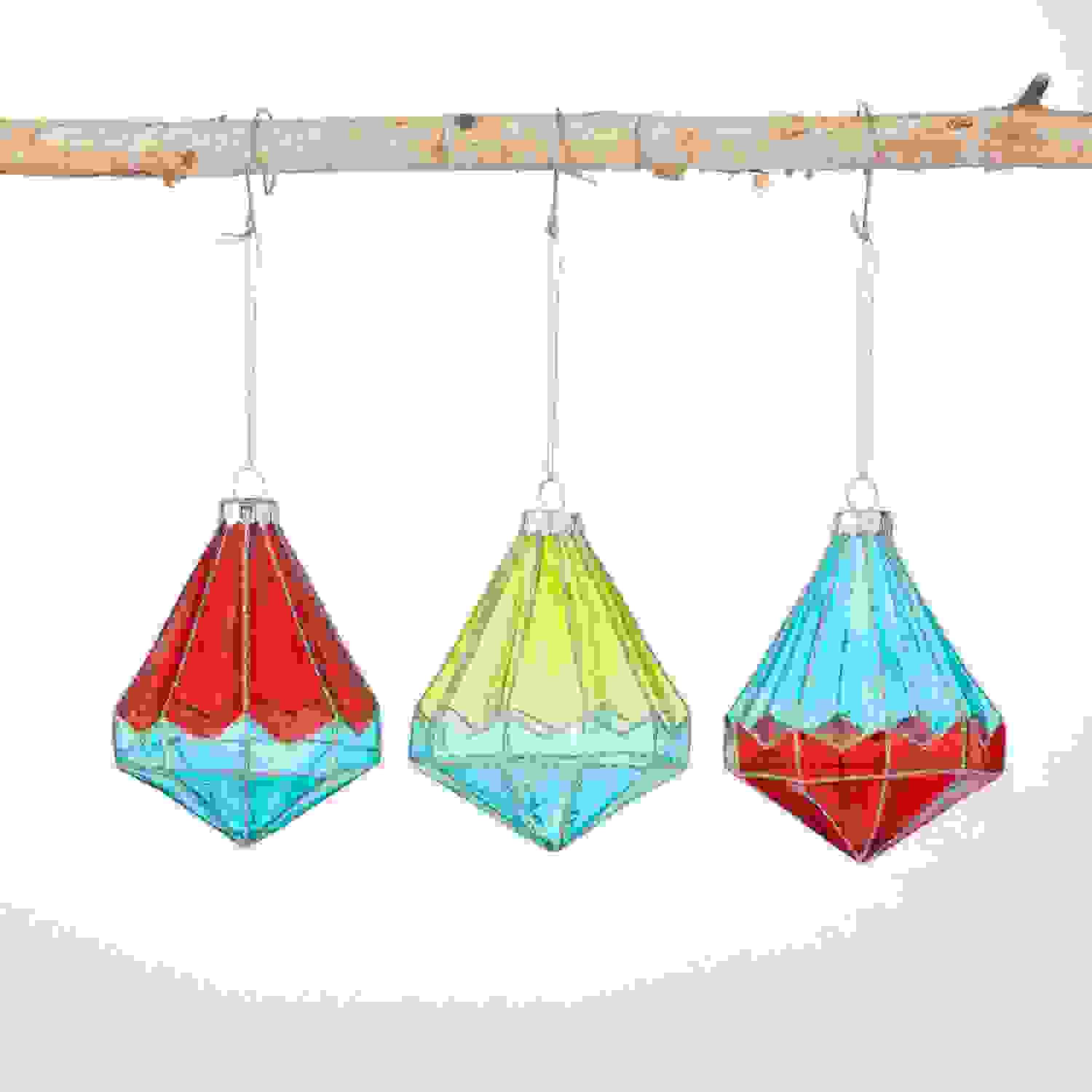 FACETED COLORED ORNAMENT SET 3