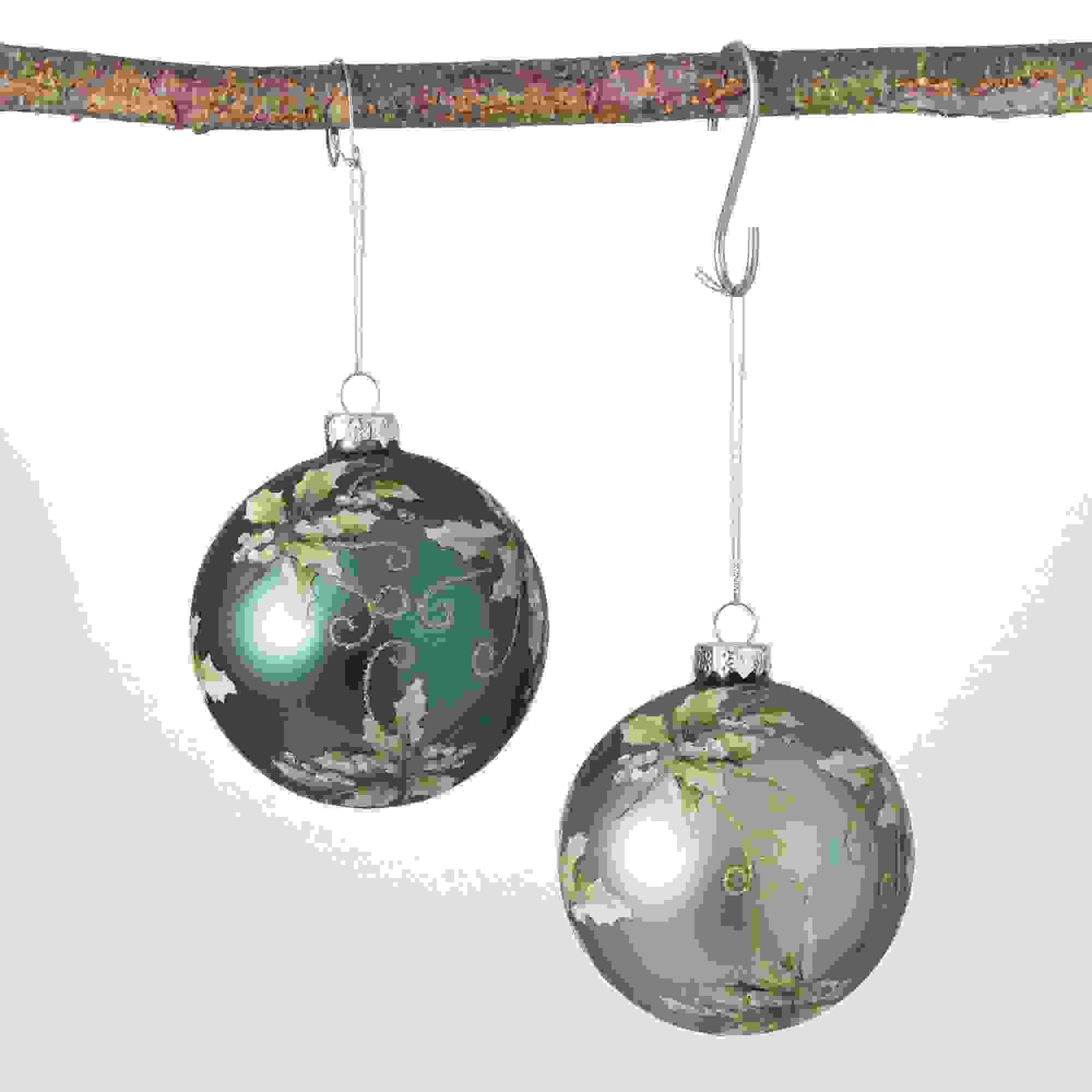 HOLLY BALL ORNAMENT SET OF 2