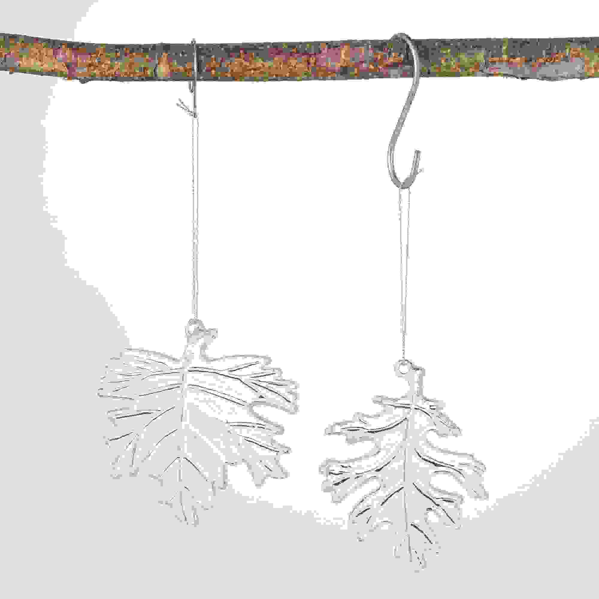 FROSTED LEAF ORNAMENT SET OF 2