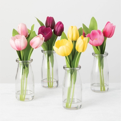 TULIPS IN FAUX WATER 4 ASST