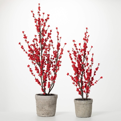 POTTED RED BERRY TREE SET 2