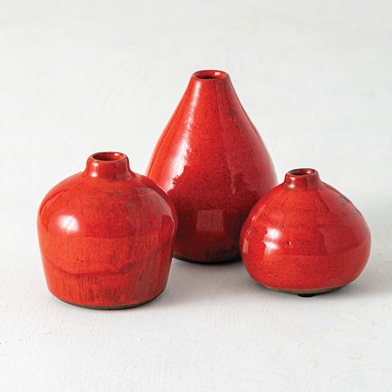 RED GLOSSY VASE SET OF 3