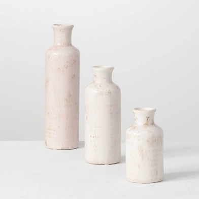 WHITE BOTTLE VASE SET OF 3