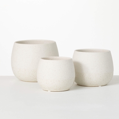 CREAM SPECKLED ROUND POT SET 3