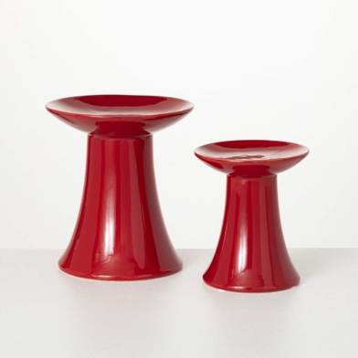 RED CERAMIC CANDLE RISER SET 2