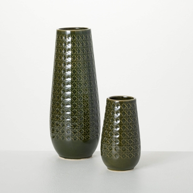 OLIVE RATTAN-PATTERNED VASES 2