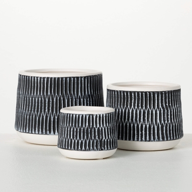 BLACK WHITE TEXTURED POT SET 3