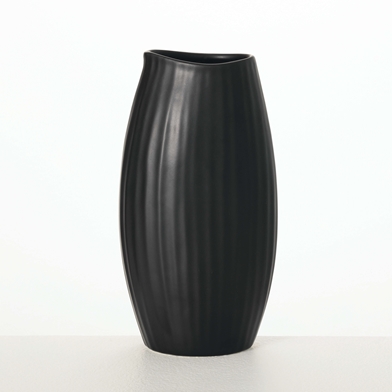 MODERN BLACK RIBBED VASE