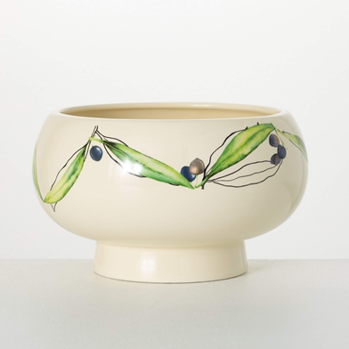 CERAMIC OLIVE PEDESTAL BOWL