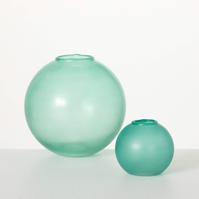 SEA GLASS GLOBE VASE SET OF 2