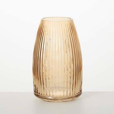 RIBBED AMBER GLASS VASE