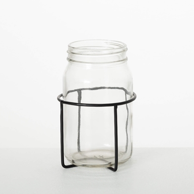 MODERN MASON JAR IN BLACK CAGE