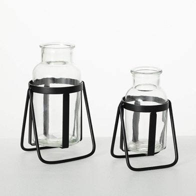 BOTTLE VASE SET OF 2 WITH BASE