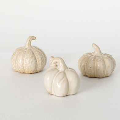 STONEWARE CREAM PUMPKIN TRIO