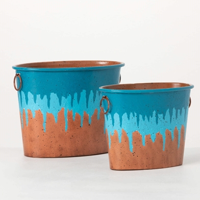 PAINT DRIP PAIL PLANTER SET 2