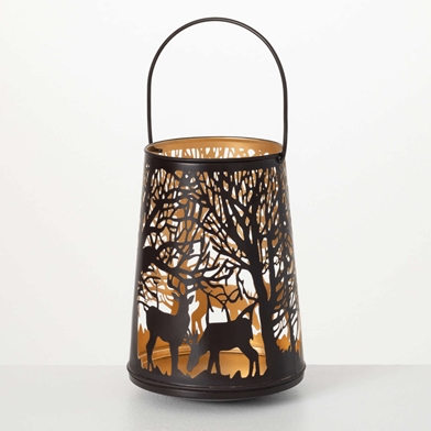 BROWN METAL DEER LANTERN