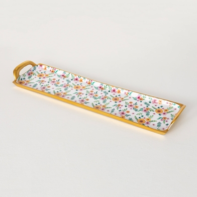 FLORAL LONG METAL SERVING TRAY