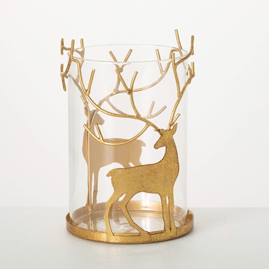 GOLD DEER PILLAR CANDLEHOLDERS