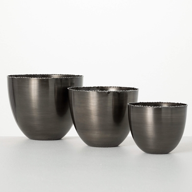 GLAZED SILVER-EDGED PLANTERS