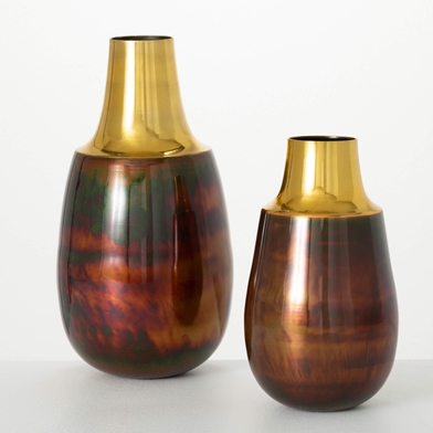 COPPER & BRONZE VASE SET 2