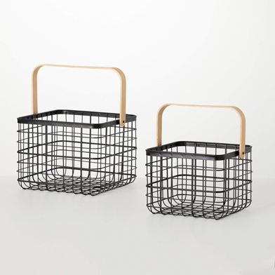 BLACK METAL BASKET SET OF 2