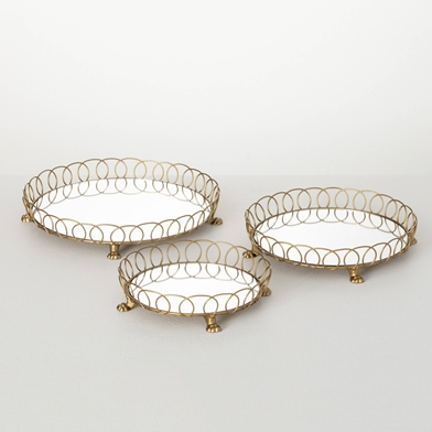 GILDED GOLD MIRROR TRAY SET 3