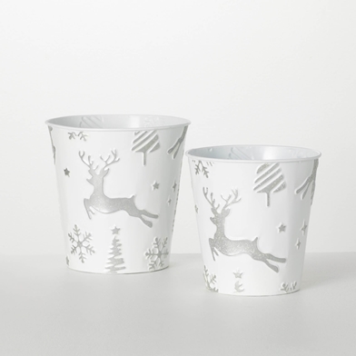 WHITE EMBOSSED CHRISTMAS PAILS
