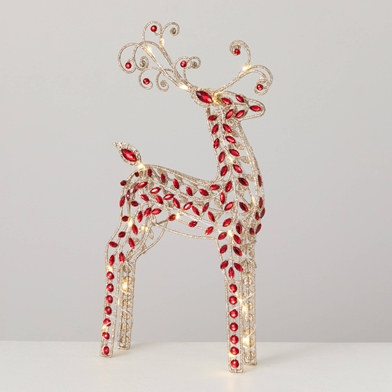 LED GOLD DEER WITH RED GEMS