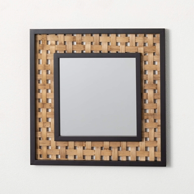 SQUARE MIRROR WITH WEAVE INSET