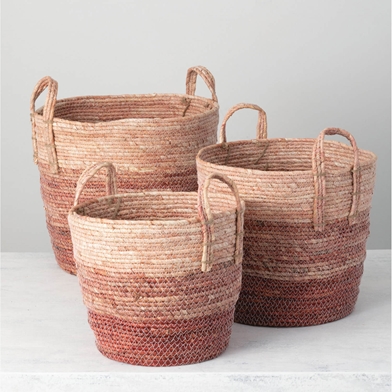 PINK PASTEL WOVEN BASKET SET 3