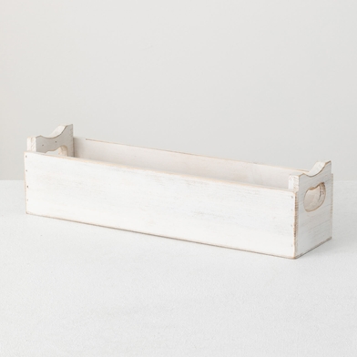 WHITE WOOD BOX WITH HANDLES
