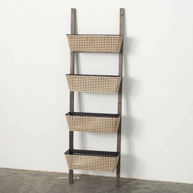 OPEN CANE WEBBING LADDER SHELF