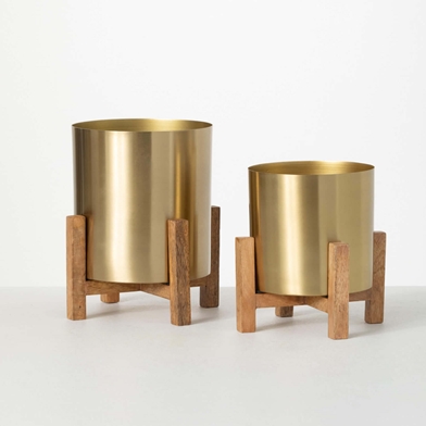 BRASS PLANTER PAIR ON STANDS