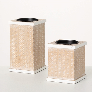 RATTAN BLOCK PILLAR HOLDERS