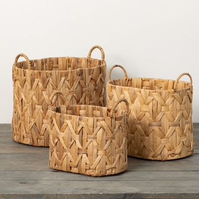 BRAIDED WICKER BASKET TRIO