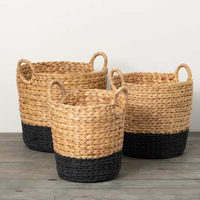 BLACK BANDED WOVEN BASKET SET