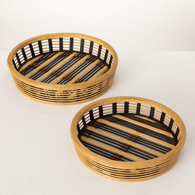 TWO-TONED BAMBOO TRAY SET OF 2