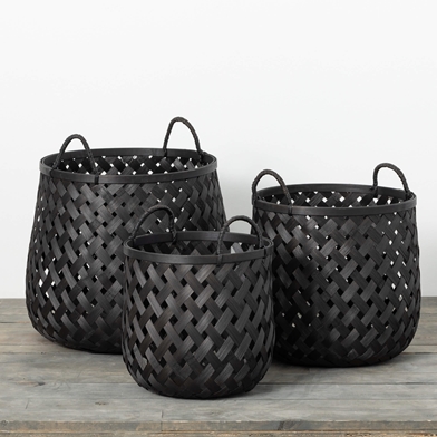 CHARCOAL WOVEN BASKET TRIO