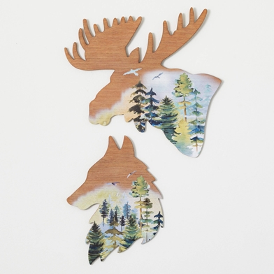 MOOSE & WOLF WOOD WALL DECOR