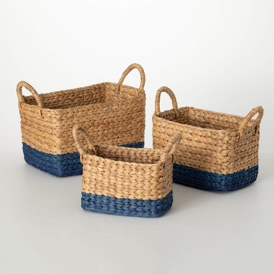 NATURAL BLUE BASE BASKET SET 3