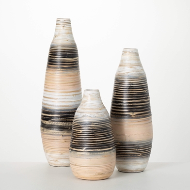 RETRO STRIPED BAMBOO VASE SET