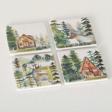 RUSTIC CABIN COASTER SET