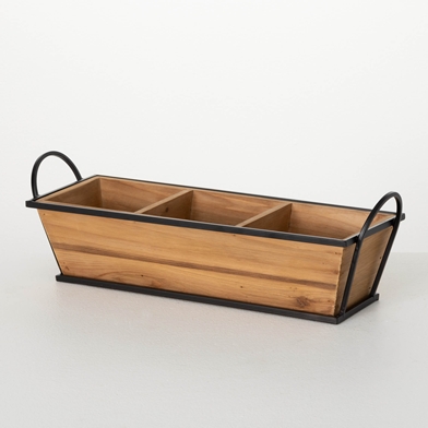 DIVIDED WOOD TRAY PLANTER