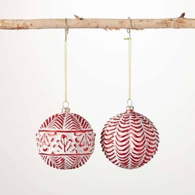 RED EMBOSSED BALL ORNAMENT SET