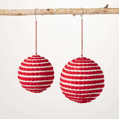 RED & WHITE POMPOM ORNAMENTS