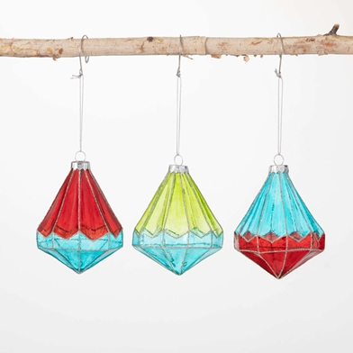 FACETED COLORED ORNAMENT SET 3