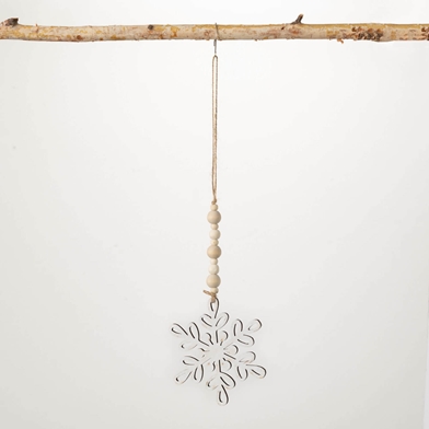 WOOD BEAD SNOWFLAKE ORNAMENT