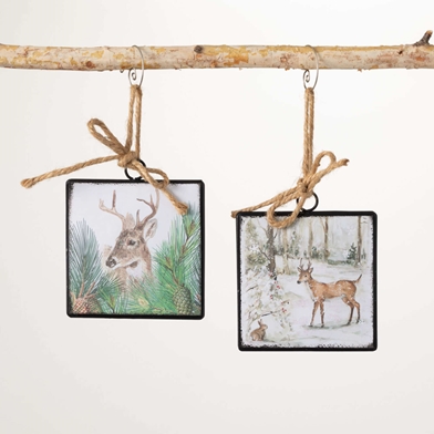 SQUARE DEER ORNAMENT SET OF 2