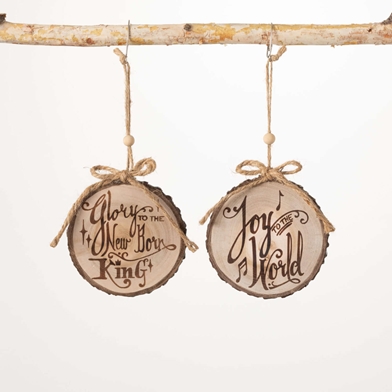 WOOD DISC ORNAMENT SET OF 2